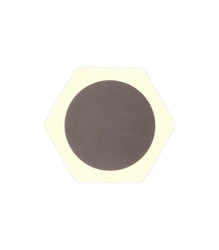 Magnetic Base Wall Lamp, 12W LED 3000K 498lm, 15cm Round 19cm Horizontal Hexagonal Centre, Coffee, Acrylic Frosted Diffuser - 1