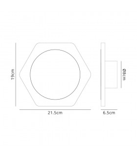 Magnetic Base Wall Lamp, 12W LED 3000K 498lm, 15cm Round 19cm Horizontal Hexagonal Centre, Coffee, Acrylic Frosted Diffuser - 2