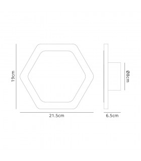 Magnetic Base Wall Lamp, 12W LED 3000K 498lm, 15, 19cm Horizontal Hexagonal Centre, Coffee, Acrylic Frosted Diffuser - 2