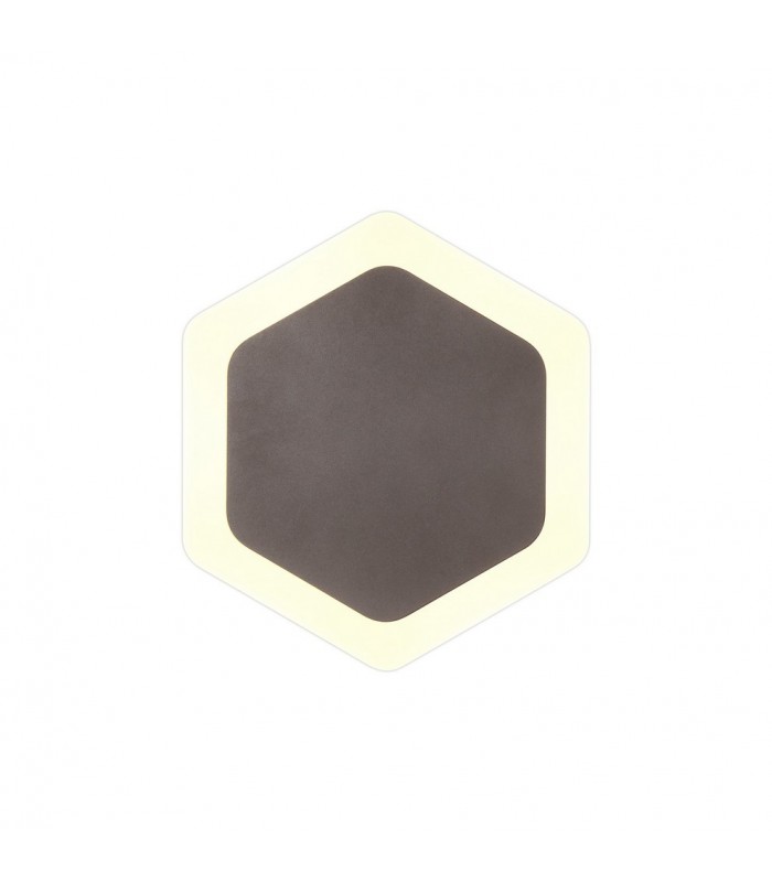 Magnetic Base Wall Lamp, 12W LED 3000K 498lm, 15, 19cm Vertical Hexagonal Centre, Coffee, Acrylic Frosted Diffuser - 1