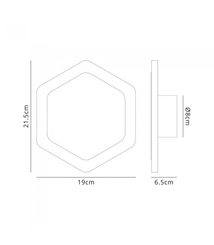 Magnetic Base Wall Lamp, 12W LED 3000K 498lm, 15, 19cm Vertical Hexagonal Centre, Coffee, Acrylic Frosted Diffuser - 2