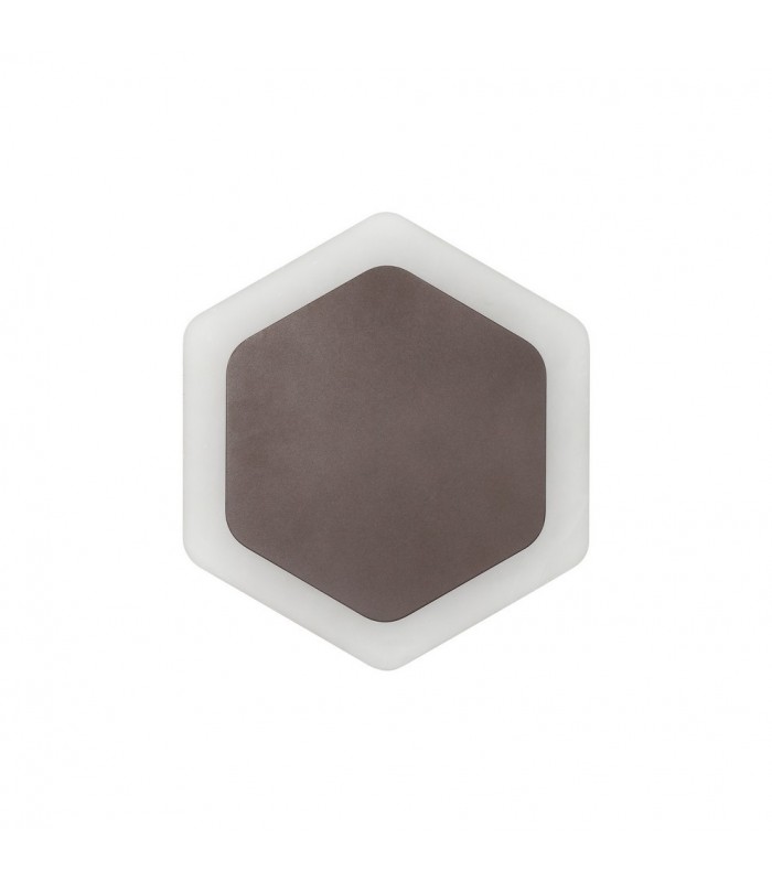 Magnetic Base Wall Lamp, 12W LED 3000K 498lm, 15, 19cm Vertical Hexagonal Centre, Coffee, Acrylic Frosted Diffuser - 3
