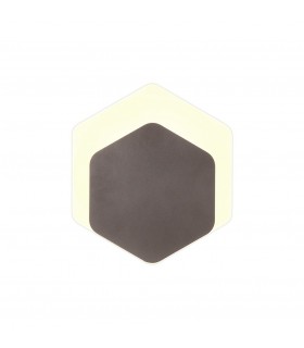 Magnetic Base Wall Lamp, 12W LED 3000K 498lm, 15, 19cm Vertical Hexagonal Bottom Offset, Coffee, Acrylic Frosted Diffuser - 1