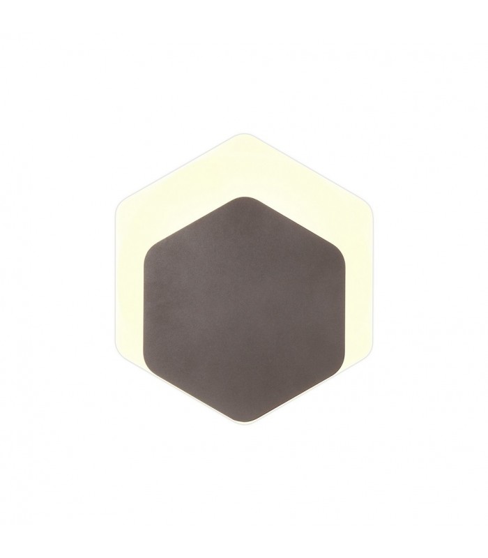 Magnetic Base Wall Lamp, 12W LED 3000K 498lm, 15, 19cm Vertical Hexagonal Bottom Offset, Coffee, Acrylic Frosted Diffuser - 1