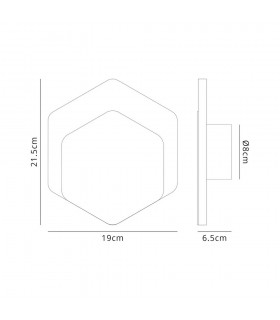 Magnetic Base Wall Lamp, 12W LED 3000K 498lm, 15, 19cm Vertical Hexagonal Bottom Offset, Coffee, Acrylic Frosted Diffuser - 2