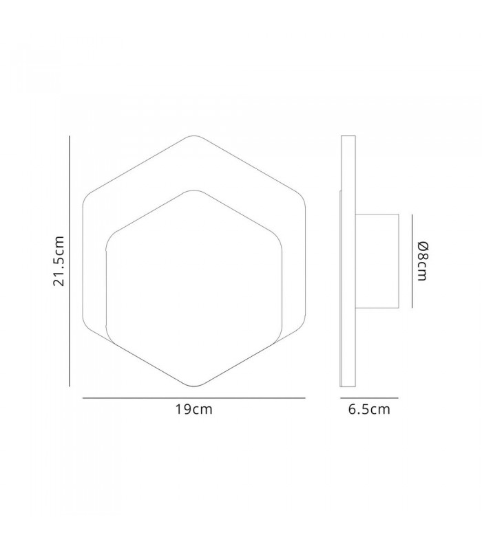 Magnetic Base Wall Lamp, 12W LED 3000K 498lm, 15, 19cm Vertical Hexagonal Bottom Offset, Coffee, Acrylic Frosted Diffuser - 2
