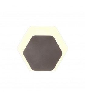 Magnetic Base Wall Lamp, 12W LED 3000K 498lm, 15, 19cm Horizontal Hexagonal Bottom Offset, Coffee, Acrylic Frosted Diffuser - 1