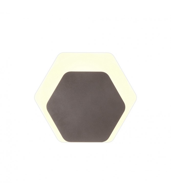 Magnetic Base Wall Lamp, 12W LED 3000K 498lm, 15, 19cm Horizontal Hexagonal Bottom Offset, Coffee, Acrylic Frosted Diffuser - 1