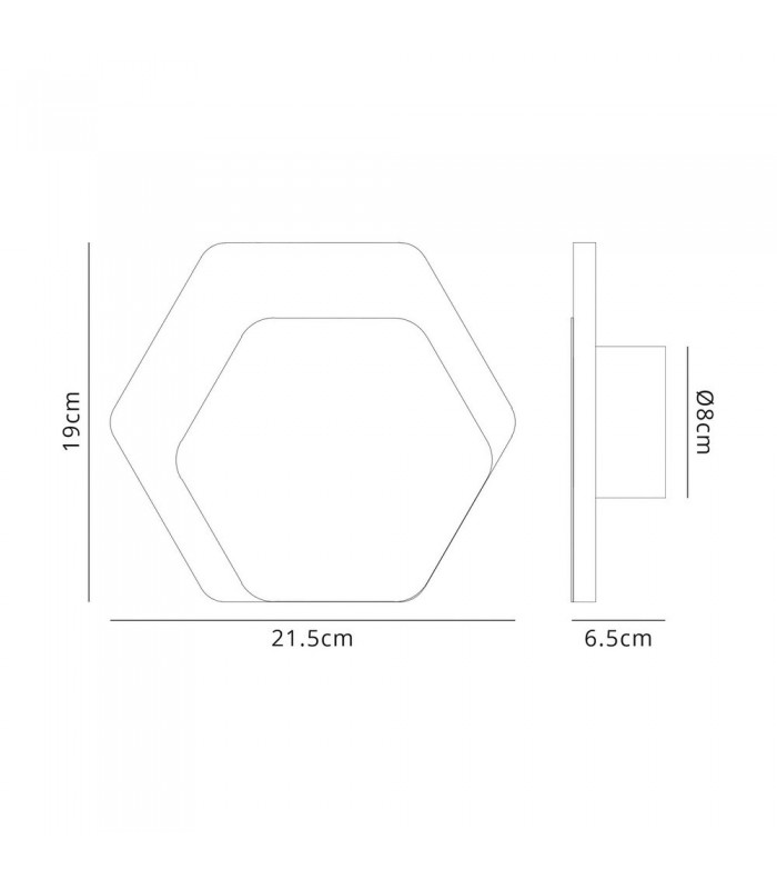 Magnetic Base Wall Lamp, 12W LED 3000K 498lm, 15, 19cm Horizontal Hexagonal Right Offset, Coffee, Acrylic Frosted Diffuser - 2