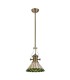 1 Light Telescopic Ceiling Pendant E27 With 30cm Tiffany Shade, Antique Brass, Green, Crystal - 3