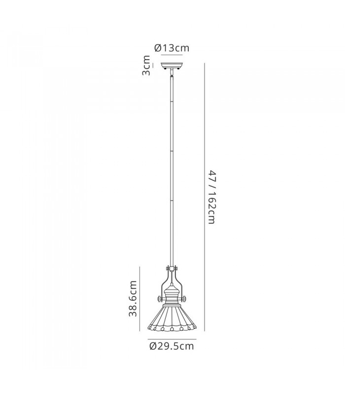 1 Light Telescopic Ceiling Pendant E27 With 30cm Tiffany Shade, Antique Brass, Amber, Crystal - 2