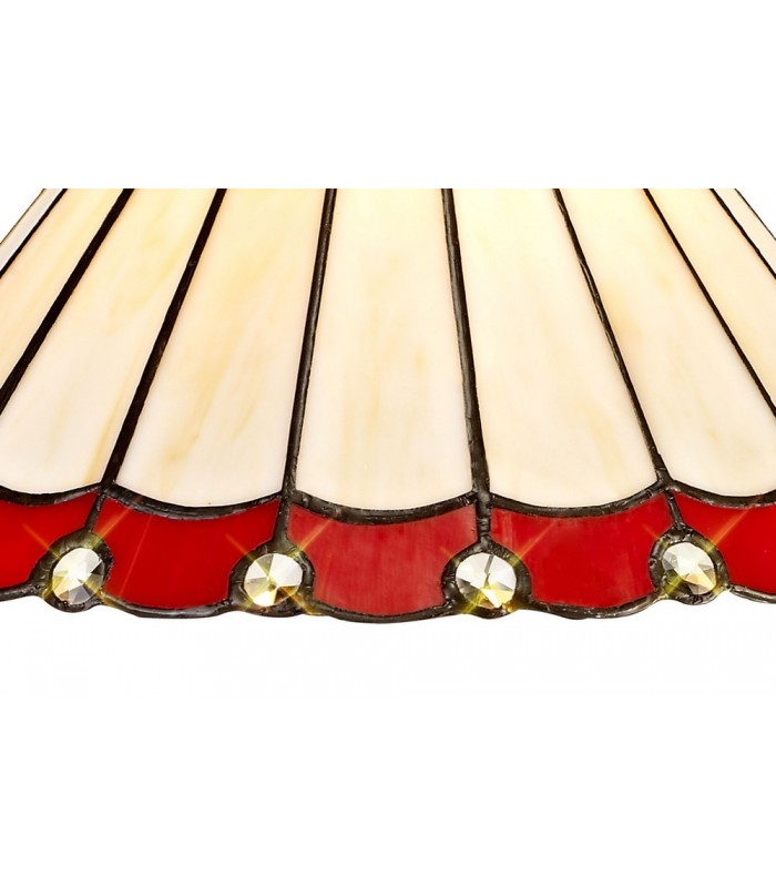 1 Light Telescopic Ceiling Pendant E27 With 30cm Tiffany Shade, Antique Brass, Red, Crystal - 7