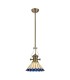 1 Light Telescopic Ceiling Pendant E27 With 30cm Tiffany Shade, Antique Brass, Blue, Crystal - 1
