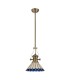 1 Light Telescopic Ceiling Pendant E27 With 30cm Tiffany Shade, Antique Brass, Blue, Crystal - 3