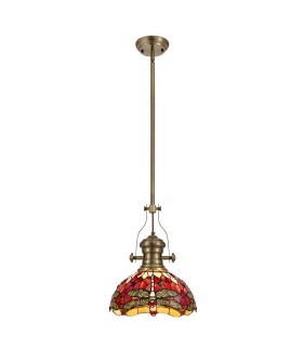 1 Light Telescopic Ceiling Pendant E27 With 30cm Tiffany Shade, Antique Brass, Purple, Pink, Crystal - 1