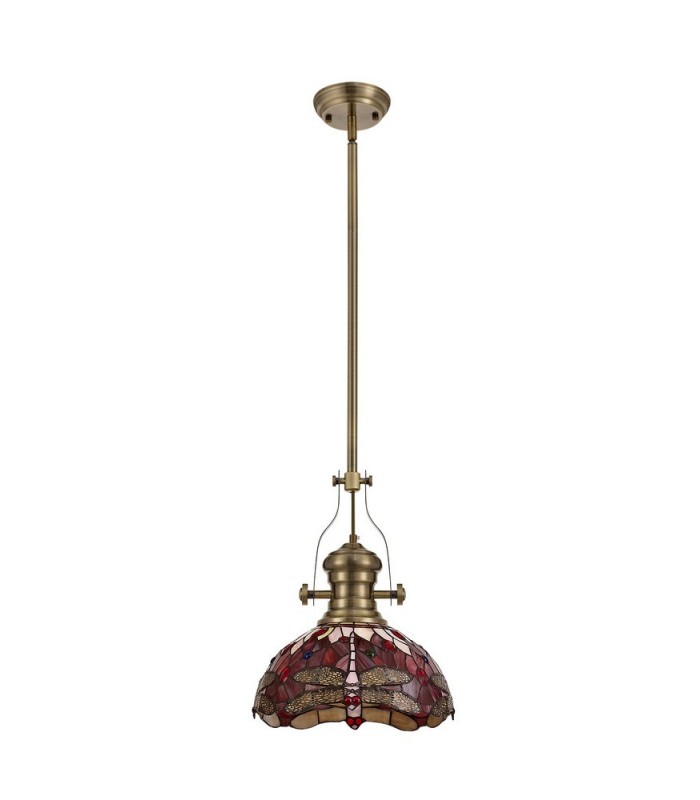1 Light Telescopic Ceiling Pendant E27 With 30cm Tiffany Shade, Antique Brass, Purple, Pink, Crystal - 3