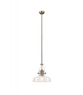 Dome Ceiling Pendant With 38cm Flat Round Shade, 1 x E27, Antique Brass, Clear Glass - 1