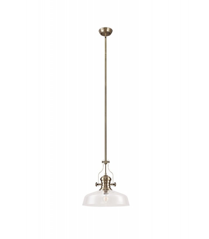 Dome Ceiling Pendant With 38cm Flat Round Shade, 1 x E27, Antique Brass, Clear Glass - 3