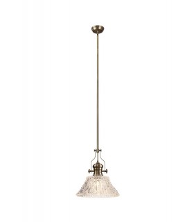 Dome Ceiling Pendant With 38cm Patterned Round Shade, 1 x E27, Antique Brass, Clear Glass - 1
