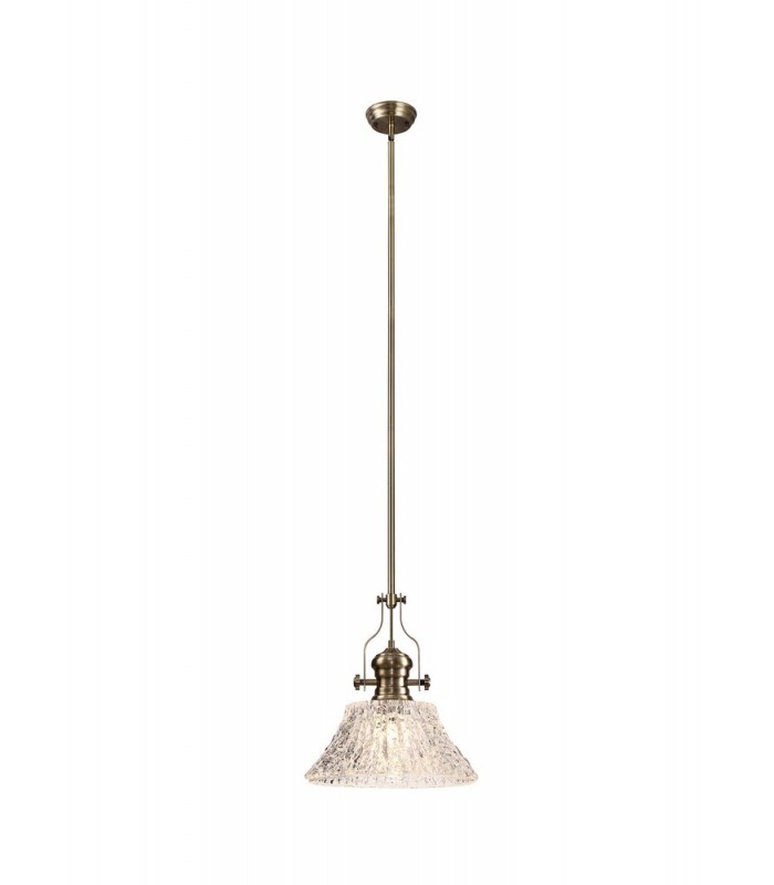 Dome Ceiling Pendant With 38cm Patterned Round Shade, 1 x E27, Antique Brass, Clear Glass - 1