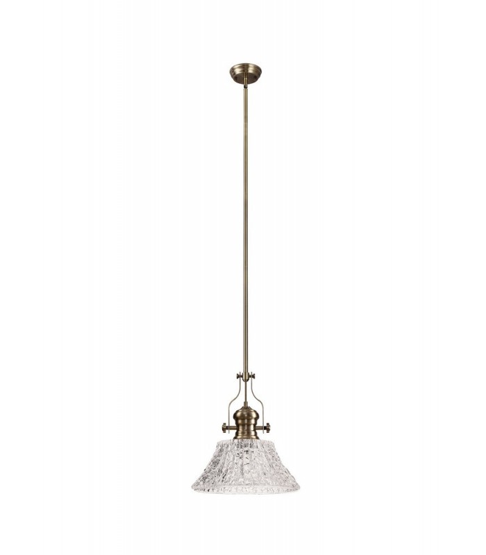 Dome Ceiling Pendant With 38cm Patterned Round Shade, 1 x E27, Antique Brass, Clear Glass - 3