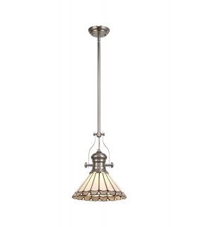 1 Light Telescopic Ceiling Pendant E27 With 30cm Tiffany Shade, Polished Nickel, Grey, Crystal - 1