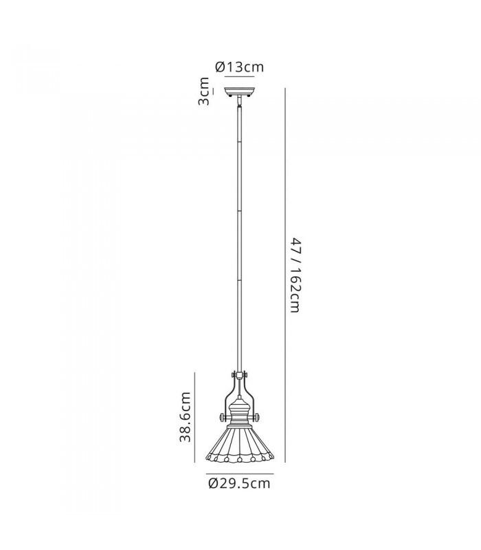 1 Light Telescopic Ceiling Pendant E27 With 30cm Tiffany Shade, Polished Nickel, Grey, Crystal - 2
