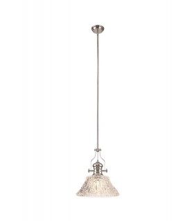 Dome Ceiling Pendant With 38cm Patterned Round Shade, 1 x E27, Polished Nickel, Clear Glass - 1