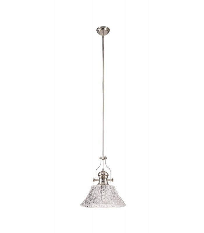Dome Ceiling Pendant With 38cm Patterned Round Shade, 1 x E27, Polished Nickel, Clear Glass - 3