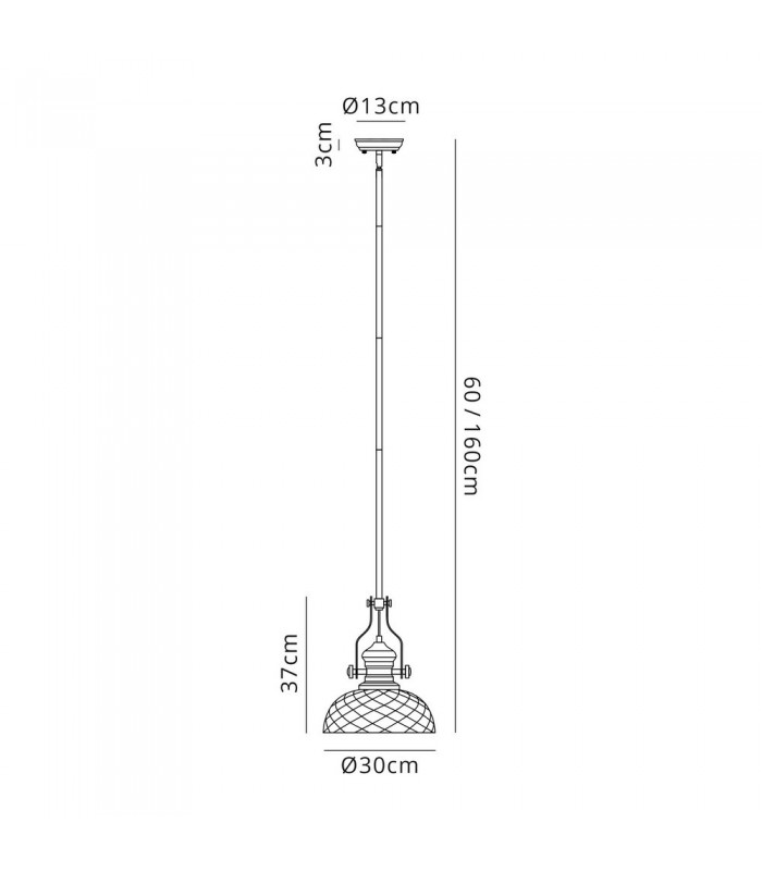 Dome Ceiling Pendant With 30cm Flat Round Patterned Shade, 1 x E27, Polished Nickel, Clear Glass - 2