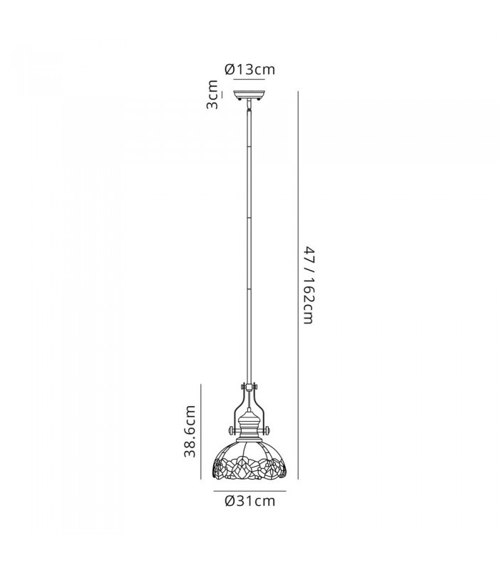 1 Light Telescopic Ceiling Pendant E27 With 30cm Tiffany Shade, Polished Nickel, Blue, Clear Crystal - 2