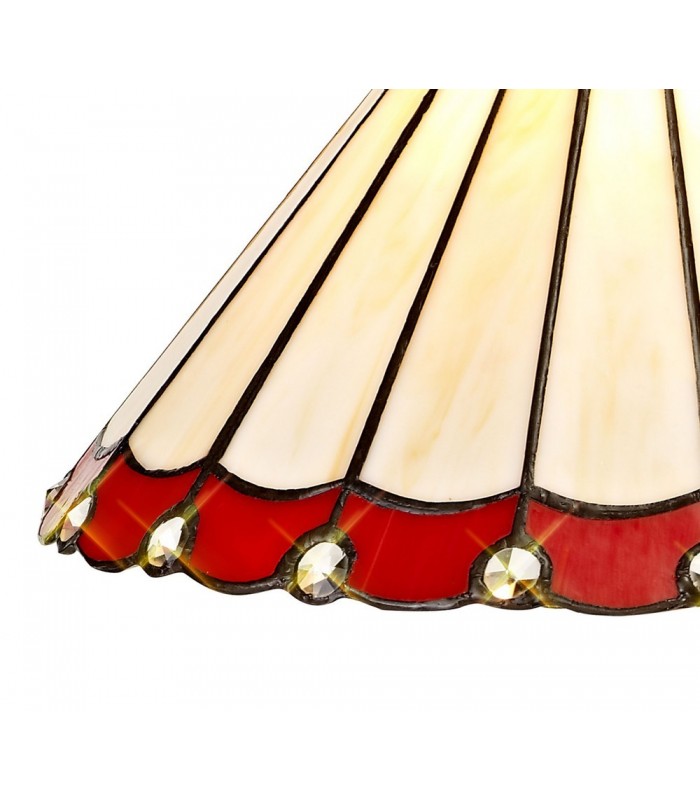3 Light Telescopic Ceiling Pendant E27 With 30cm Tiffany Shade, Antique Brass, Red, Crystal - 11