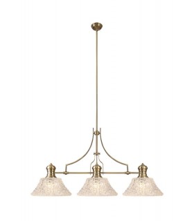 Linear Ceiling Pendant With 38cm Patterned Round Shade, 3 x E27, Antique Brass, Clear Glass - 1