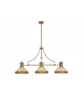 3 Light Telescopic Ceiling Pendant E27 With 30cm Tiffany Shade, Antique Brass, Amber, Crystal - 1