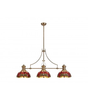 3 Light Telescopic Ceiling Pendant E27 With 30cm Tiffany Shade, Antique Brass, Purple, Pink, Crystal - 1