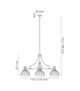 3 Light Telescopic Ceiling Pendant E27 With 30cm Tiffany Shade, Antique Brass, Beige, Clear Crystal - 2
