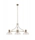 Linear Ceiling Pendant With 30cm Flat Round Patterned Shade, 3 x E27, Antique Brass, Clear Glass - 3