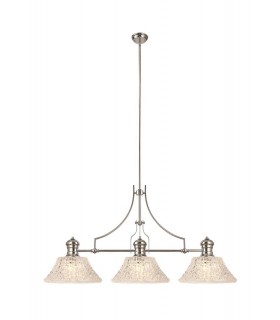 Linear Ceiling Pendant With 38cm Patterned Round Shade, 3 x E27, Polished Nickel, Clear Glass - 1