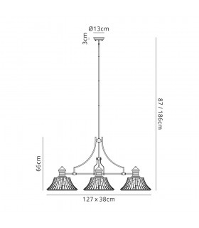 Linear Ceiling Pendant With 38cm Patterned Round Shade, 3 x E27, Polished Nickel, Clear Glass - 2