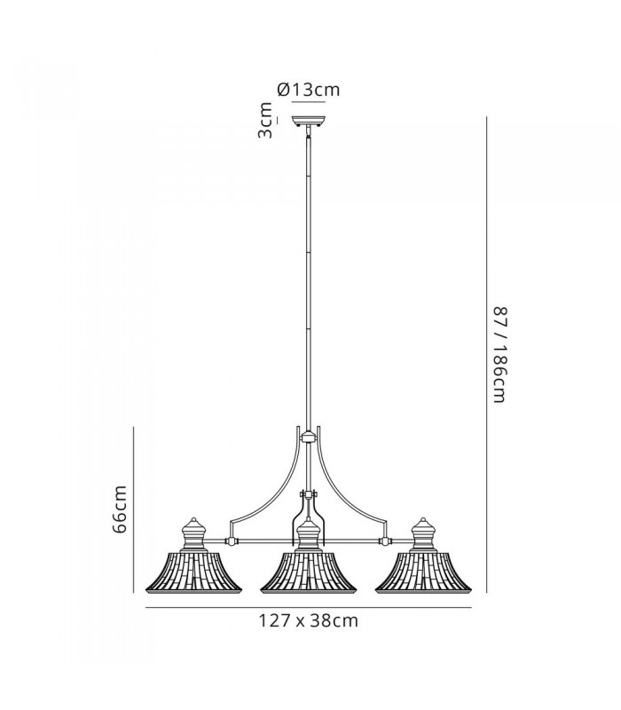 Linear Ceiling Pendant With 38cm Patterned Round Shade, 3 x E27, Polished Nickel, Clear Glass - 2