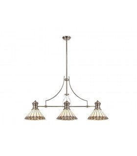 3 Light Telescopic Ceiling Pendant E27 With 30cm Tiffany Shade, Polished Nickel, Grey, Crystal - 1