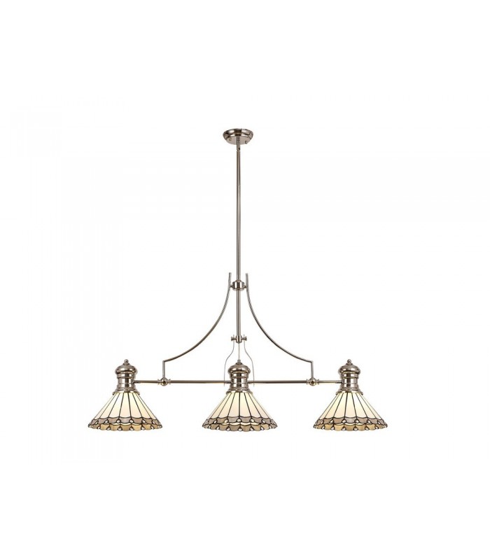 3 Light Telescopic Ceiling Pendant E27 With 30cm Tiffany Shade, Polished Nickel, Grey, Crystal - 1