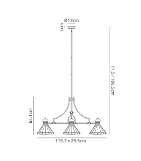 3 Light Telescopic Ceiling Pendant E27 With 30cm Tiffany Shade, Polished Nickel, Grey, Crystal - 2