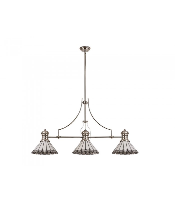 3 Light Telescopic Ceiling Pendant E27 With 30cm Tiffany Shade, Polished Nickel, Grey, Crystal - 3