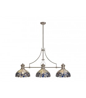 3 Light Telescopic Ceiling Pendant E27 With 30cm Tiffany Shade, Polished Nickel, Blue, Clear Crystal - 1