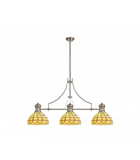 3 Light Telescopic Ceiling Pendant E27 With 30cm Tiffany Shade, Polished Nickel, Beige, Clear Crystal - 1