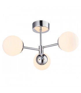 Bathroom Integrated LED Semi Flush Chrome Effect Plate & Opal Glass 3 Light IP44 - 1