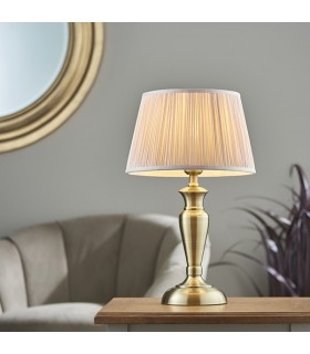 Table Lamp Antique Brass Plate & Dusky Pink Silk 1 Light IP20 - E27 - 1