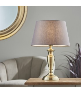 Table Lamp Antique Brass Plate & Charcoal Grey Cotton 1 Light IP20 - E27 - 1