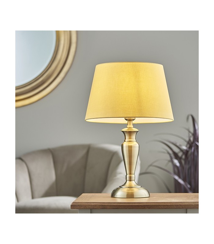 Table Lamp Antique Brass Plate & Yellow Cotton 1 Light IP20 - E27 - 1